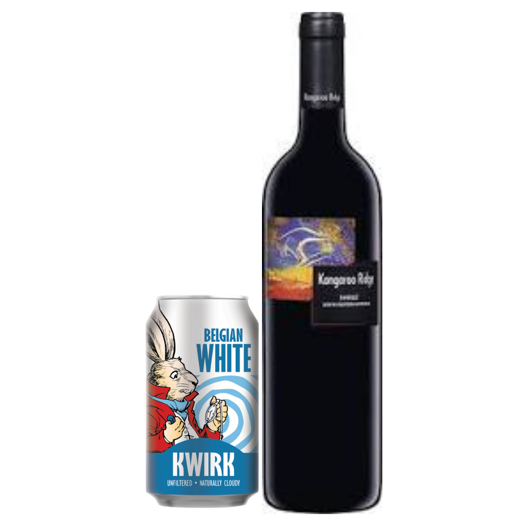 Purchase Kwirk Can Belgium White Beer (Pack of 12) & Top-Up $20 for Kangaroo Ridge Shiraz 2017 (UP $28)