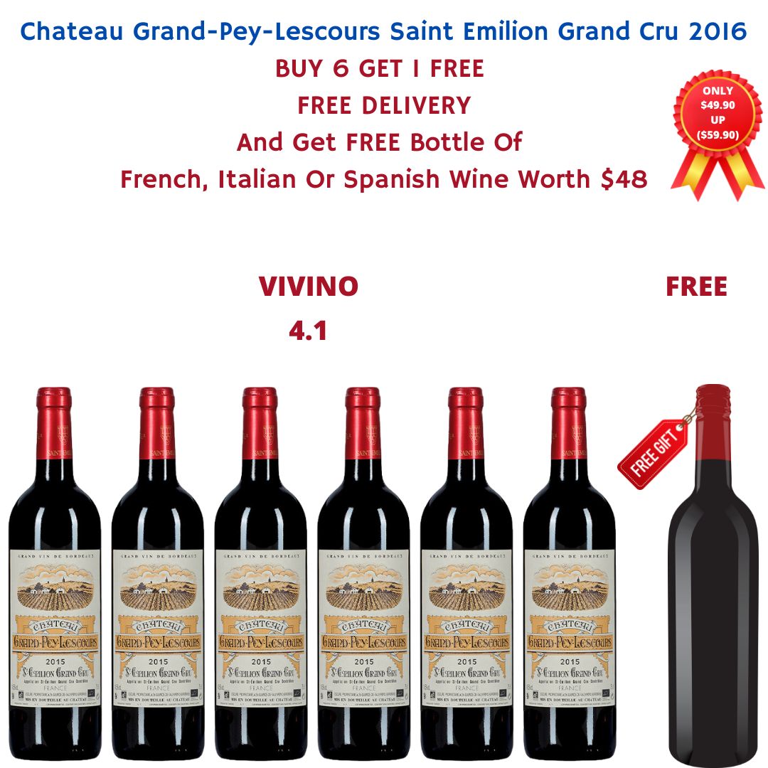 Purchase 6 Bottles Of Chateau Grand-Pey-Lescours Saint Emilion Grand Cru 2016 At $299.40 And Get FREE Bottle Of French / Spanish / Italian