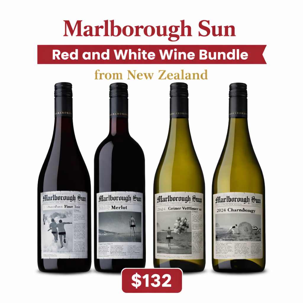 Special selection of 2 red and 2 white from Marlborough Sun New Zealand @$132.00 