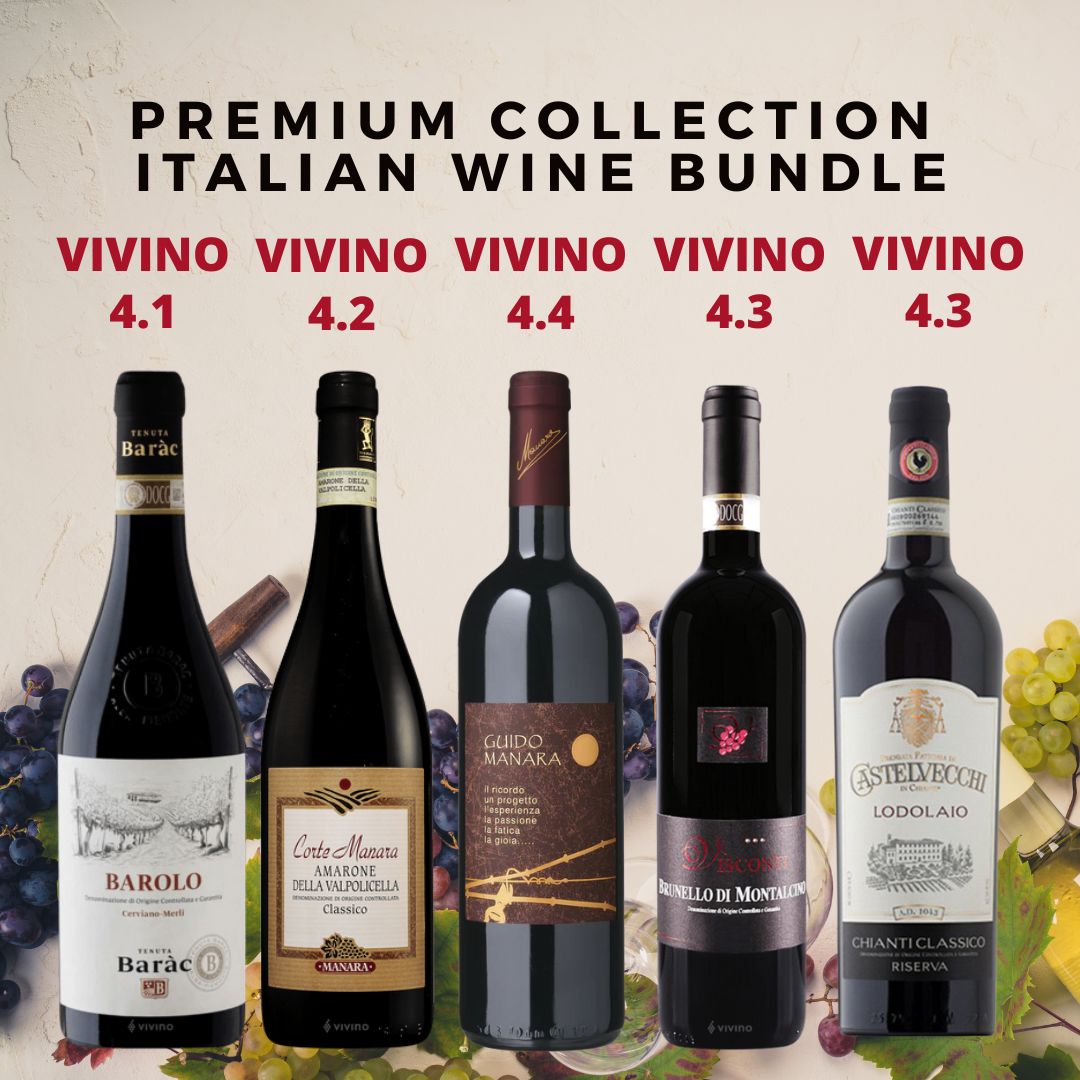 【Premium Collection Wine Bundle】4 Bottles of Italian Wine At $319.60 And Get FREE Bottle of Chianti Riserva Plus Swiss Wine Glass Gift Set worth $90