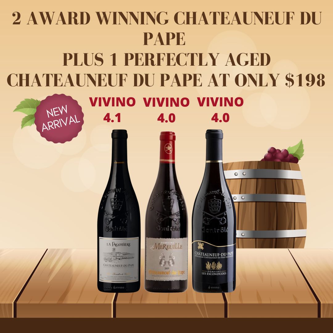 New Chateauneuf du Pape Wine Bundle 2 Award Winning + 1 Perfectly Aged Chateauneuf Du Pape At Only $198