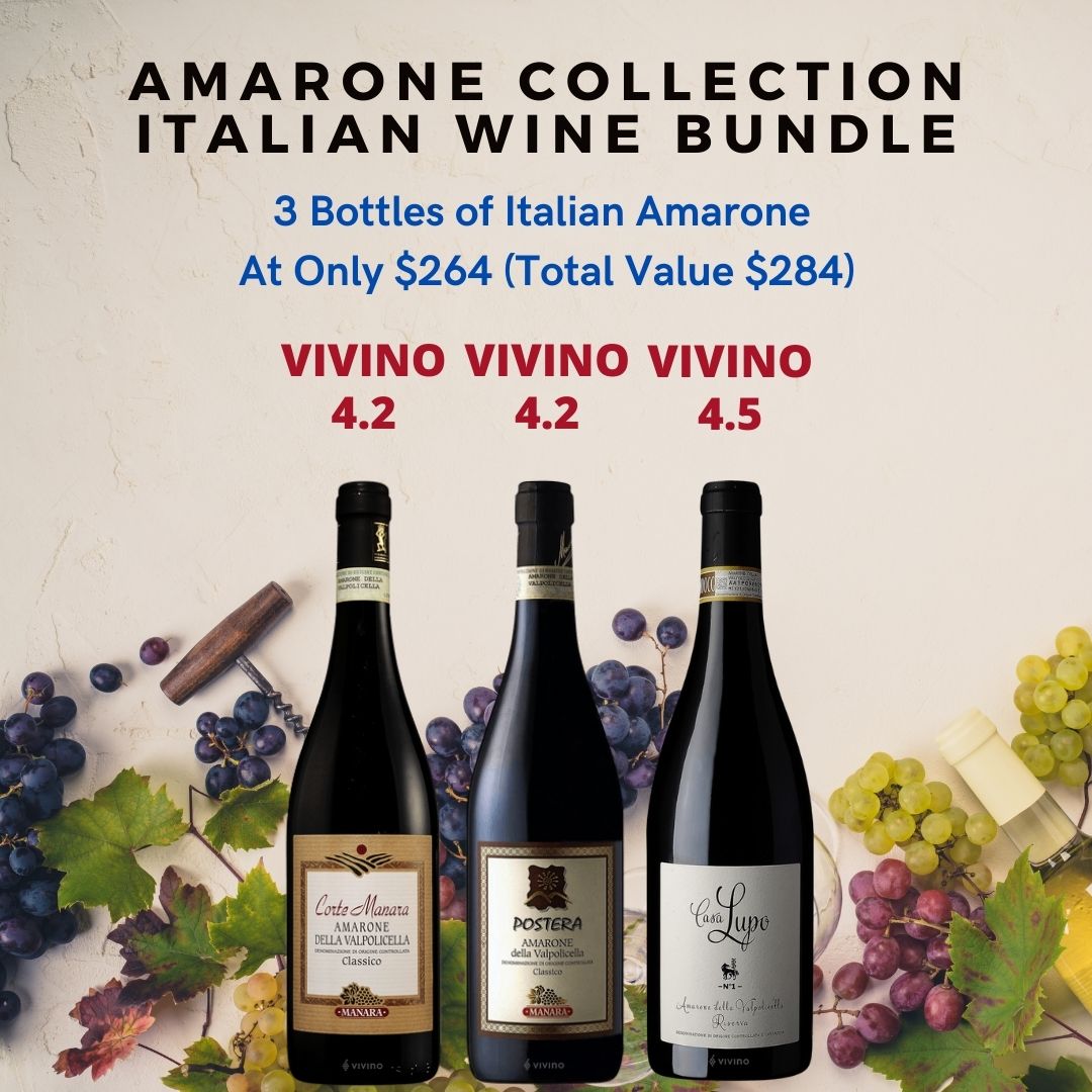 【Amarone Wine Bundle】3 Bottles of Italian Amarone (Manara + Casa Lupo) At $264