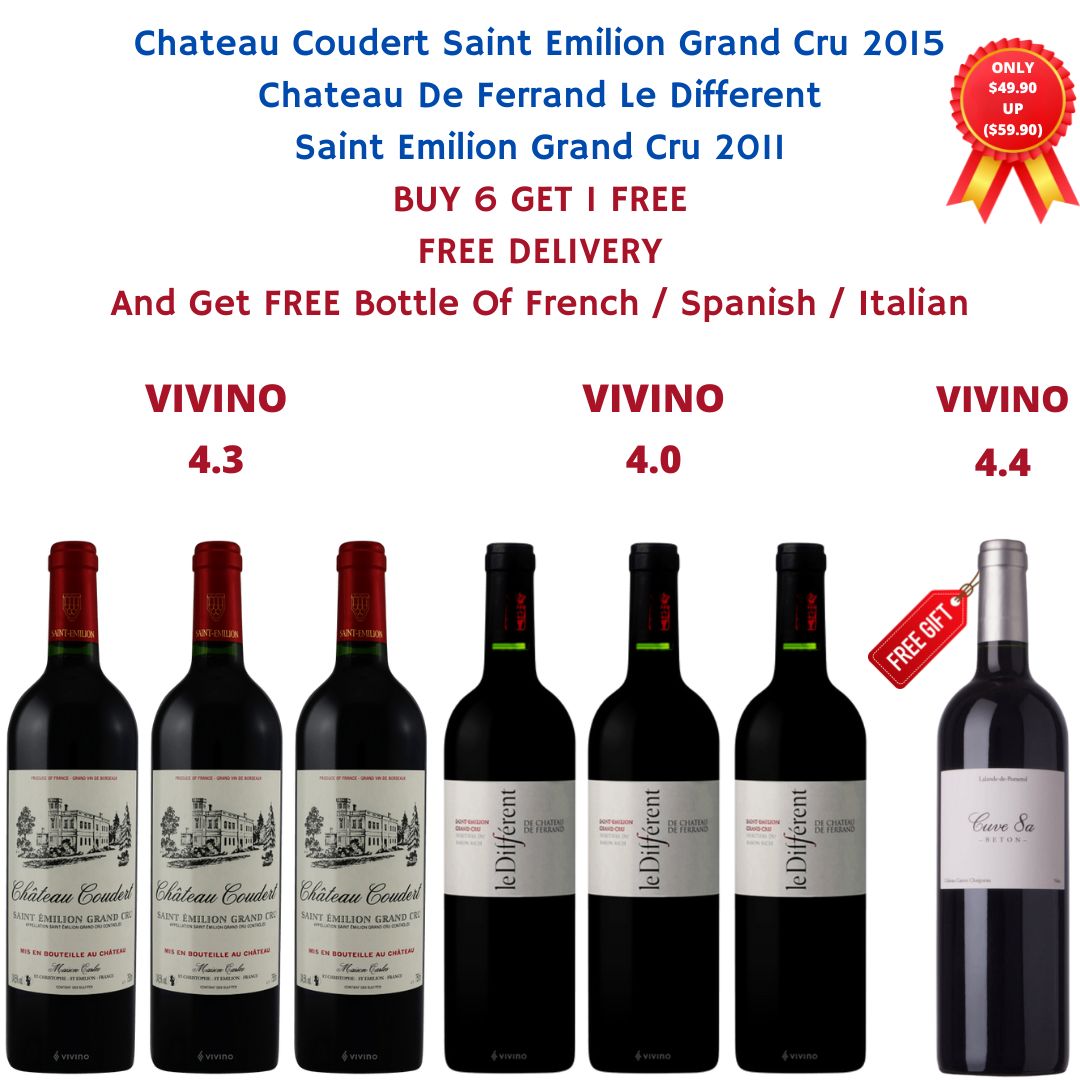 Purchase 3 Bottles Of Chateau De Ferrand Le Different Plus 3 Bottles Of Maison Carles Chateau Coudert At $323.70 And Get FREE Bottle Of French / Spanish / Italian