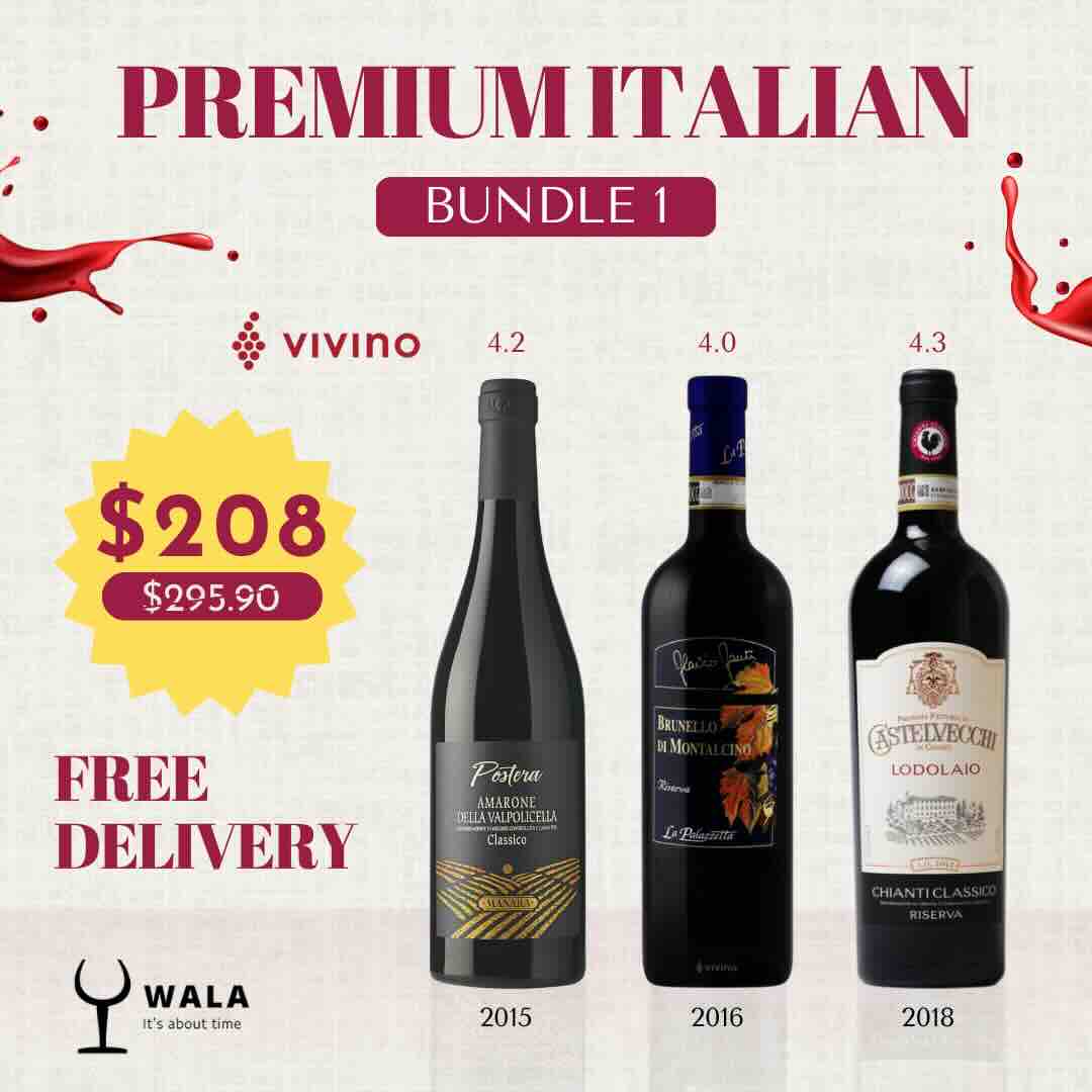 Premium Italian Wine Bundle 1 - 3 Bottles of Italian Wine at only $208 (UP $295.90)