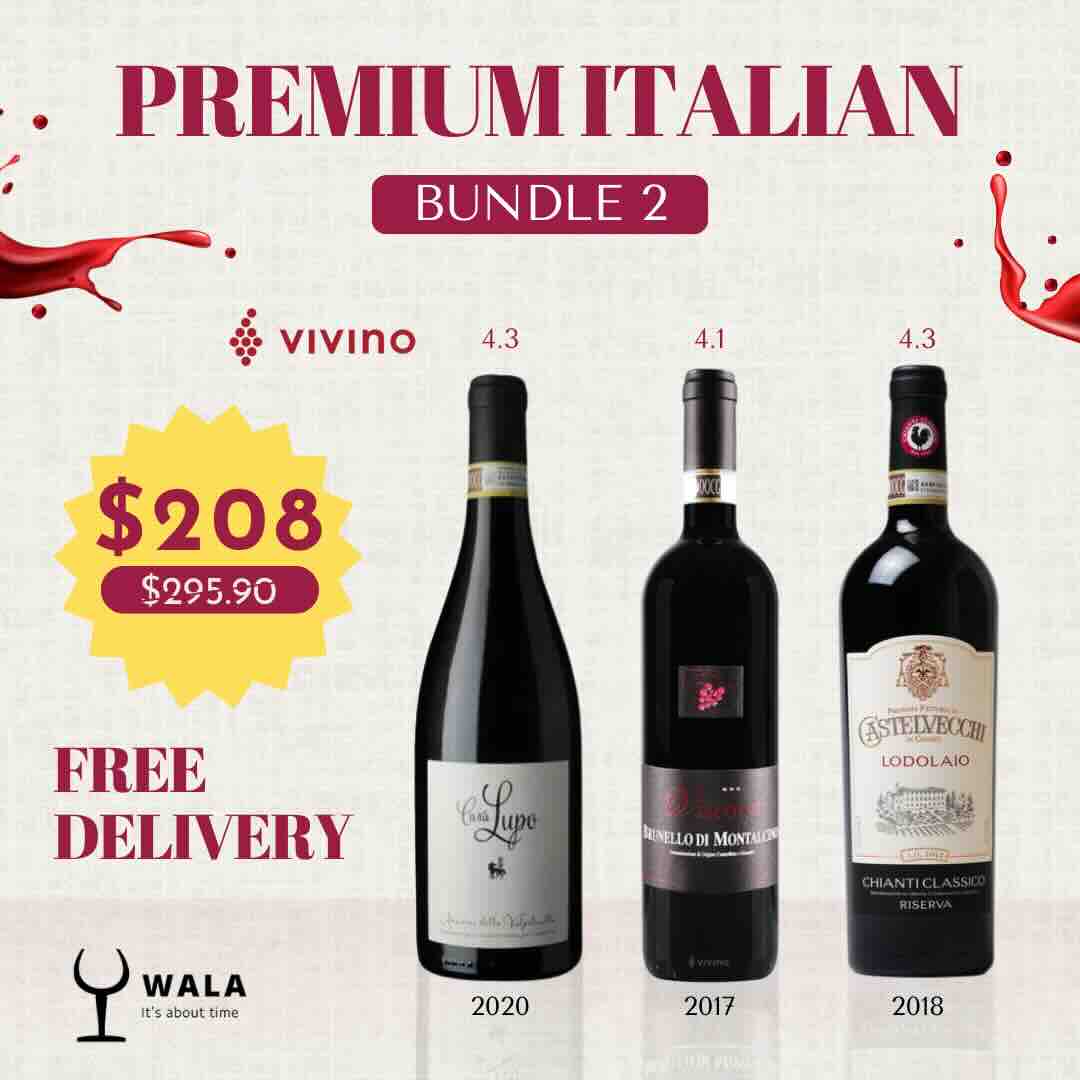 Premium Italian Wine Bundle 2 - 3 Bottles of Italian Wine at only $208 (UP $295.90)