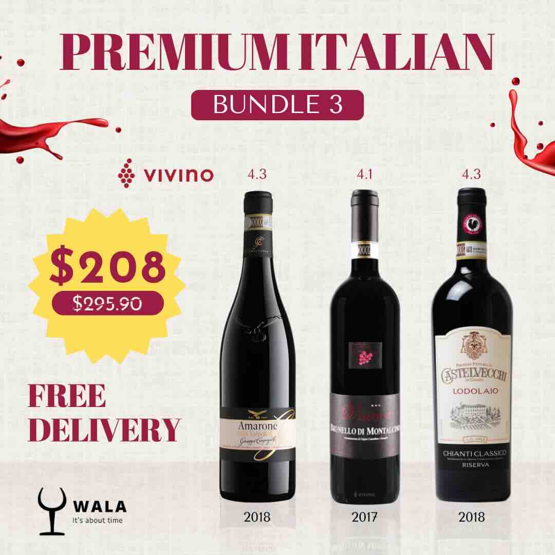 Premium Italian Wine Bundle 3 - 3 Bottles of Italian Wine at only $208 (UP $295.90)