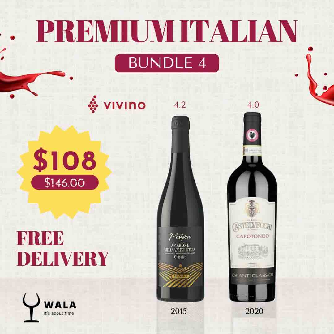 Premium Italian Wine Bundle 4 - 2 Bottles of Italian Wine at only $108 (UP $146)